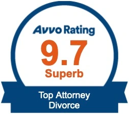 Avvo rating badge showing a 9.7 Superb score for Top Divorce Attorney.